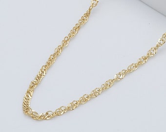 Real 9ct Yellow Gold 2mm Singapore Chain | 375 Gold Twisted Rope Link Necklace | 16" 18" 20" 22" 24" Brand New