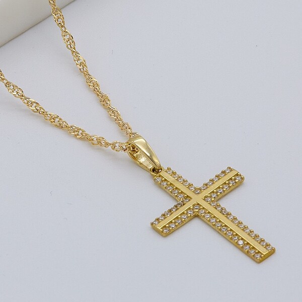 thumbnail image 2 of Large Madonna Style Crystal Cross Necklace - 18 Inch Silver Chain, Unbranded 2 of 4