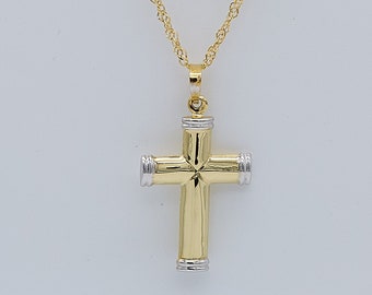 375 - 9ct Yellow Gold Tube Cross Pendant | Women Plain Cross Necklace | 18 Inch Singapore Chain | Brand New