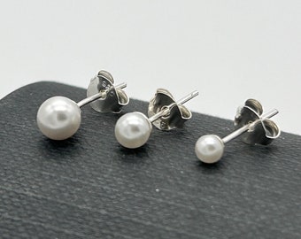 925 Sterling Silver Round Pearl Stud Earring | Freshwater Pearl Studs | Girls&Women Pearl Stud | 3mm 4mm 5mm | Brand New Pair