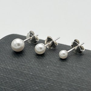 925 Sterling Silver Round Pearl Stud Earring Freshwater Pearl Studs Girls&Women Pearl Stud 3mm 4mm 5mm Brand New Pair image 1