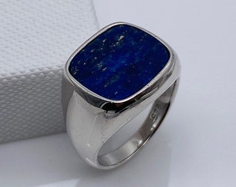 Genuine 925 Sterling Silver Square Lapis Signet Ring | Lapis Lazuli Stone Square Signet Rings | All Size Available, 12x11mm