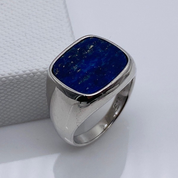 Genuine 925 Sterling Silver Square Lapis Signet Ring | Lapis Lazuli Stone Square Signet Rings | All Size Available, 12x11mm