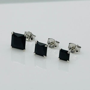 925 Sterling Silver Square Onyx Stud Earring | Minimalist 3mm 4mm 5mm Studs | Men&Women Onyx Stud Earring | New Pairs | Brand New
