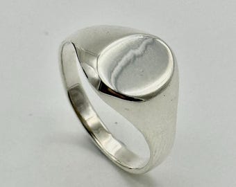 Solid 925 Sterling Silver Oval Signet Ring | Men&Women Plain 12mm Signet Ring | ALL SIZE