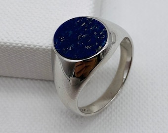 Genuine 925 Sterling Silver Oval Lapis Signet Ring | Mens Silver Lapis Stone Signet Rings | All Sizes Available | 12mmx10mm