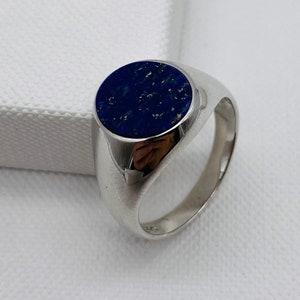 Genuine 925 Sterling Silver Oval Lapis Signet Ring | Mens Silver Lapis Stone Signet Rings | All Sizes Available | 12mmx10mm