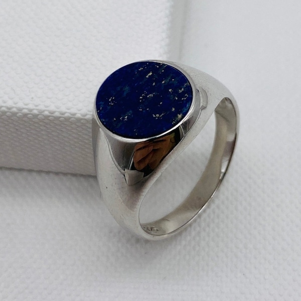 Genuine 925 Sterling Silver Oval Lapis Signet Ring | Mens Silver Lapis Stone Signet Rings | All Sizes Available | 12mmx10mm