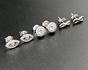 925 Sterling Silber Evil Eye Infinity Runder Ohrstecker | Kristall Ohrstecker | Frauen & Mädchen Ohrstecker | Brandneue Paare