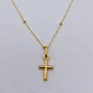 9ct Yellow Gold Small Cross Necklace | 1.5mm Ball Bead Chain Cross ...