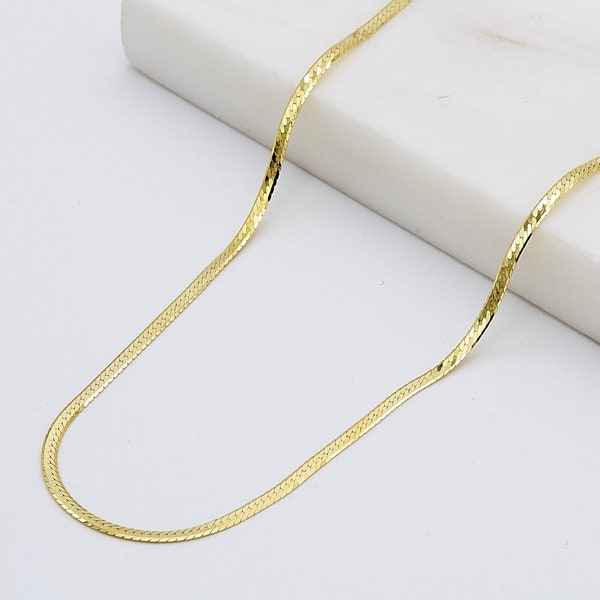 Chaîne serpent plate 2 mm en or jaune 375 375 | Collier serpent style femme | 16" 17" 18" tout neuf dans une boîte cadeau