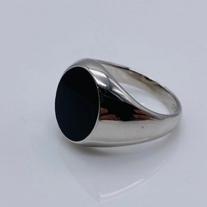 Genuine 925 Sterling Silver Oval Onyx Signet Ring | Mens Silver Black Onyx Stone Rings | All Size Available, 12mmx10mm