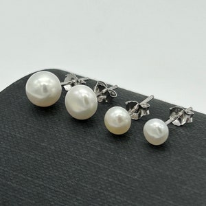 925 Sterling Silver Pearl Stud Earring | Freshwater Round Pearl Stud | Brand New | 4mm 5mm 6mm 7mm Diameter | NEW PAIR