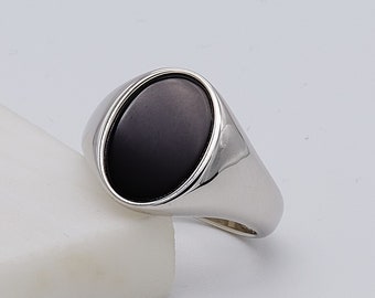 Anillo de sello para hombre de plata de ley 925 / Anillo de sello de piedra de ónix ovalado / Anillo de piedra negra / Nuevo O a Z TODOS LOS TAMAÑOS