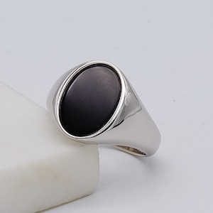 925 Sterling Silver Men Signet Ring | Oval Onyx Stone Signet Ring | Black Stone Ring | Brand New O to Z ALL SIZES