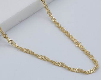 9ct Yellow Gold 3mm Singapore Chain | Women Twisted Rope Necklace | 375 UK Hallmarked | Brand New 16" 18" 20" 22" 24"