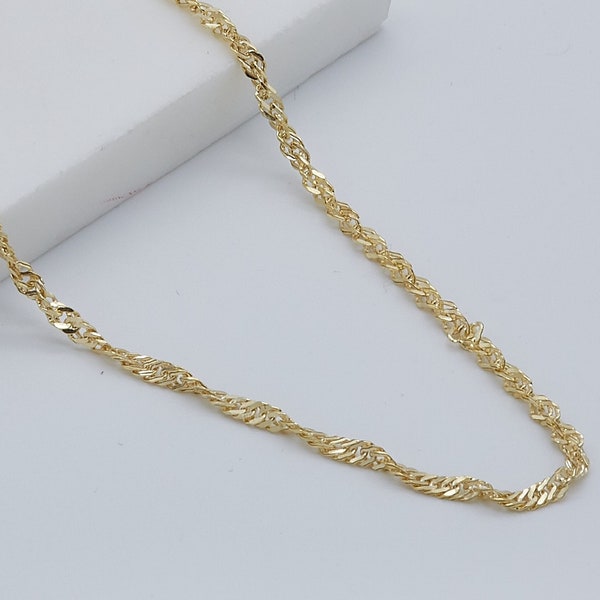 9ct Yellow Gold 3mm Singapore Chain | Women Twisted Rope Necklace | 375 UK Hallmarked | Brand New 16" 18" 20" 22" 24"