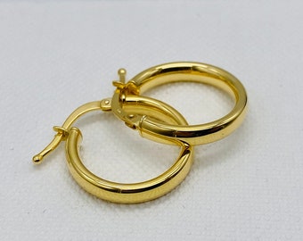 Real 9ct Yellow Gold 3MM Plain Hoop Earring | 375 Hallmarked Gold Round Hoop Earring | Diamater 10mm-15mm-20mm | Brand New