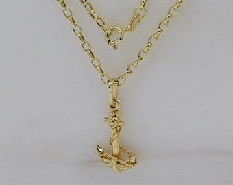 Genuine 9ct Yellow Gold Small Anchor Pendant | Unisex Marine Anchor Necklace | 18" Belcher Chain | Brand New