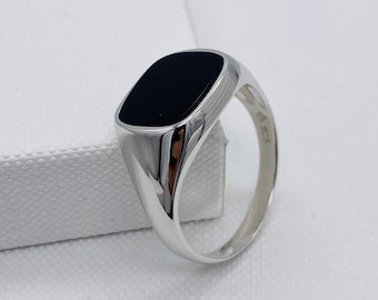 Genuine 925 Sterling Silver Square Onyx Signet Ring | Men & Women Silver Onyx Stone Rings | All Size Available | 12x11mm