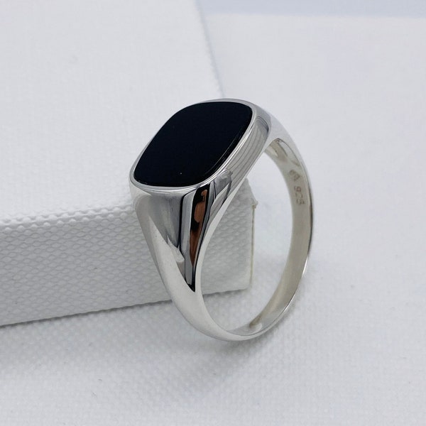 Genuine 925 Sterling Silver Square Onyx Signet Ring | Men & Women Silver Onyx Stone Rings | All Size Available | 12x11mm