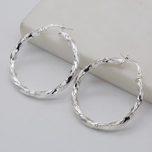 925 Sterling Silver Round Hoop Earring | DC Hoop Earring | 10mm 15mm 20mm 25mm Fancy Hoop | Brand New