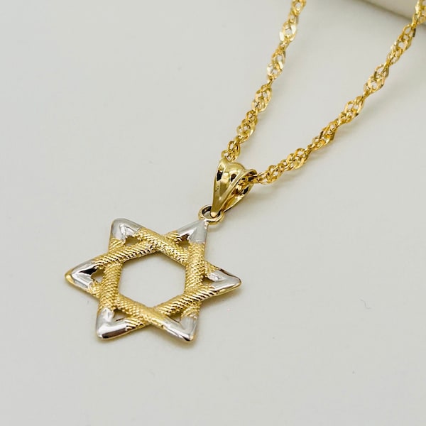 9ct Real Yellow Gold Star of David Pendant | Small David Star Pendant Necklaca | 18 -  20 INCH Length | Brand New