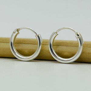 925 Sterling Silver 2mm Sleeper Earring | Round Hinged Hoop Earring | 8mm 10mm 12mm 14mm 16mm 18mm | New Pairs