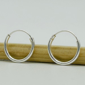 Genuine 925 Sterling Silver 1.5mm Sleeper Earring | Round Hinged Hoop Sleeper | 8mm 10mm 12mm 14mm 16mm 18mm | Brand New