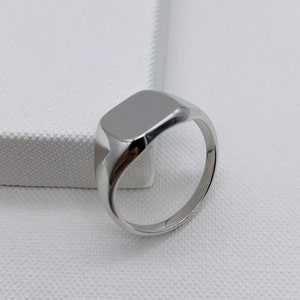 Anillo de sello cuadrado de plata de ley 925 / Anillo de forma cuadrada de 12 mm para hombres / Anillo personalizado liso / O a Z Todos los tamaños disponibles / Nuevo