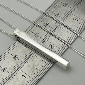 Colgante de barra personalizado de plata de ley 925 / Collar de barra con nombre rectangular / Colgante de tubo de barra 3D / Collar de hombre personalizado de 20 " / Nuevo
