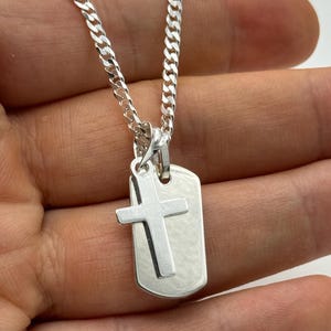 925 Sterling Silver Dogtag Pendant | Cross with Dogtag Pendant Necklace | Personalised Gift | 20 Inch| | Brand New
