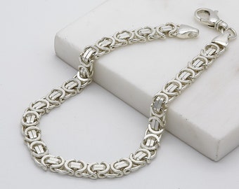 SOLID 925 Sterling Silver 6MM Mens Byzantine Bracelet | Flat Byzantine Link Chain Bracelet | 7.5 Inch - 8.5 Inch Brand New