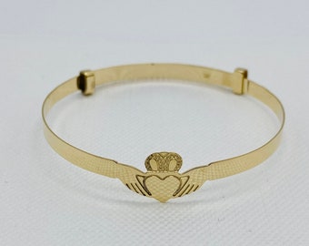 Genuine 9ct Yellow Gold Baby Bangle | 3mm Claddagh Bangle | 375 Yellow Gold Expandable Baby Bangle | Newborn Gift | Gold Baby Gift