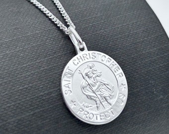 Collar con colgante de San Cristóbal de Plata de Ley 925/colgante redondo de San Cristóbal protégenos cadena de 20 pulgadas/regalo nuevo