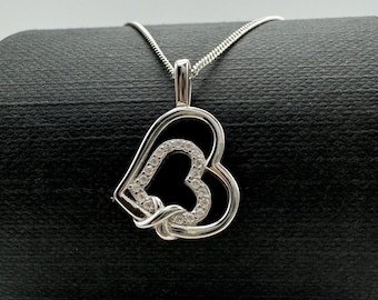 Pendentif double coeur en argent sterling massif 925 | Collier coeur | Pendentif uniquement 15 mm | 18" 20" 22" 24"