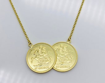 Buy 9ct Gold on Silver Half Double Sovereign Necklace 925