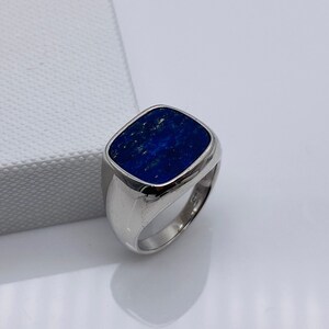 Genuine 925 Sterling Silver Square Lapis Signet Ring | Lapis Lazuli Stone Square Signet Rings | All Size Available, 12x11mm