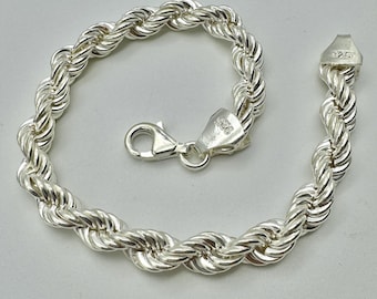 Pulsera de plata de ley 925 con eslabones trenzados de 7 mm / 20 cm / Nueva