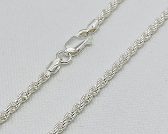 Chaîne en argent sterling 925 pour homme et femme 2,5 mm | Chaîne de collier en corde torsadée | Solide Neuf 16" 18" 20" 22" 24" 30"