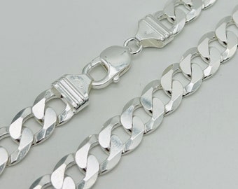 SOLID 925 Sterling Silver 12mm Curb Chain | Chunky Flat Curb Necklace | 20" 22" 24" Brand New