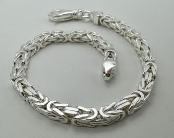 925 Sterling Silver 4.5mm Square Byzantine Bracelet | Heavy Men's Kings Chain Bracelet | Brand New 8 Inch