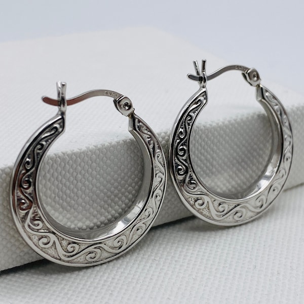 925 Sterling Silver Creole Hoop Earring | Irish Victorian Style Creole Earrings | Celtic Hoop Earring | Brand New Diamater 18mm