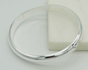 925 Sterling Silver 10mm Women Bangle | Round Hinged Bangle | 62mm Diamater | Brand New