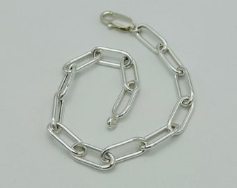 925 Sterling Silver 8mm Paperclip Bracelet | Men&Women Oval Link Bracelet | 7.5 Inches Brand New