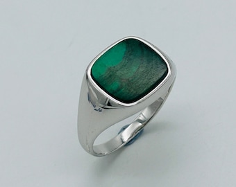 925 Sterling Silver Square Malachite Ring | Malachite Signet Ring | Square Silver Ring | Brand New | ALL SIZE