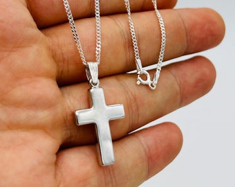 Colgante de cruz lisa de plata de ley 925 / Collar con colgante de cruz gruesa / Cruz pequeña de 20 pulgadas / Nuevo