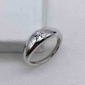 925 Sterling Silver Single Stone Dome Ring | CZ Single Star Dome Ring | Gold on Silver Friendship Ring | Brand New J to T All Sizes