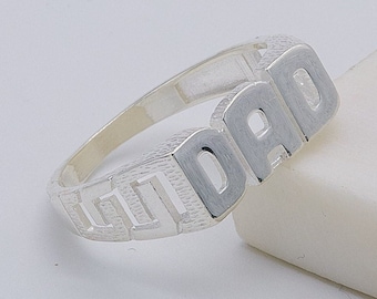 925 Sterling Silver Dad Ring | Plain Basket Side Dad Ring | Silver Family Ring | Personalised Dad Ring | L to Z All Sizes Available