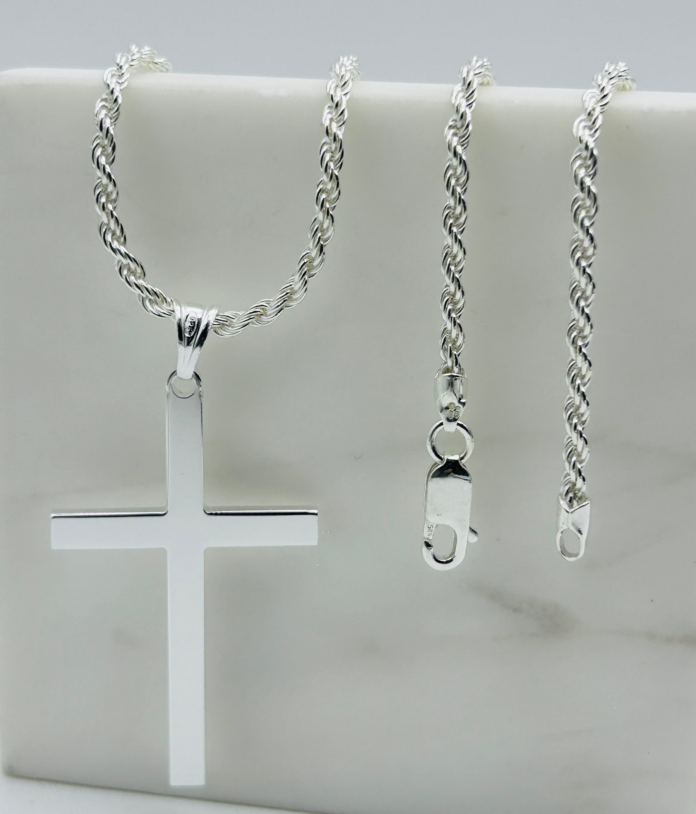 925 Sterling Silver Large Cross Pendant | Plain Cross Pendant Rope